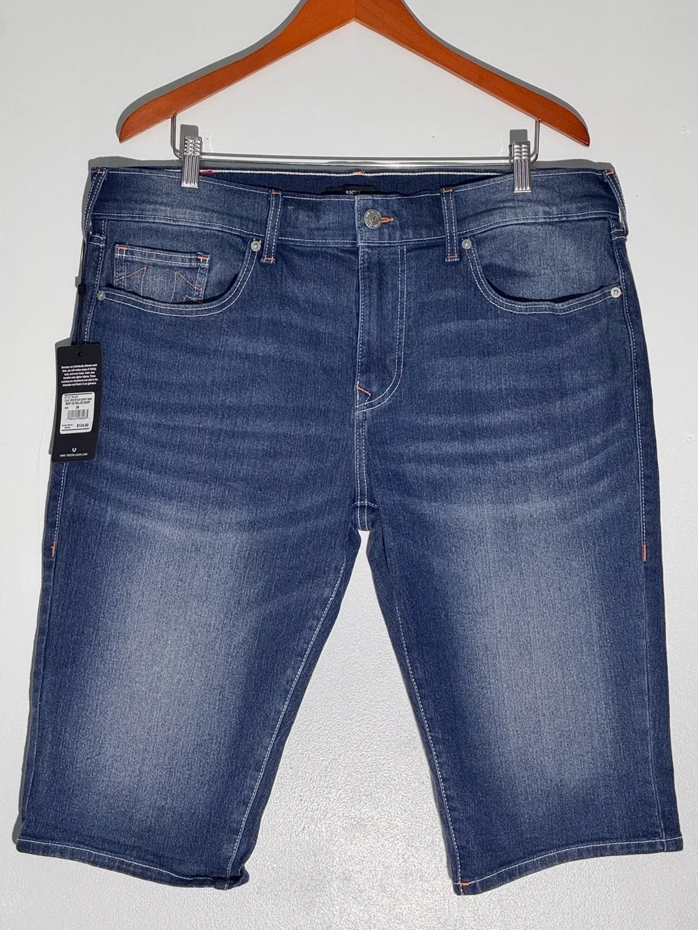 NEW True Religion Ricky Single Needle Rolled Cuff Shorts Medium Blue Quartz 38